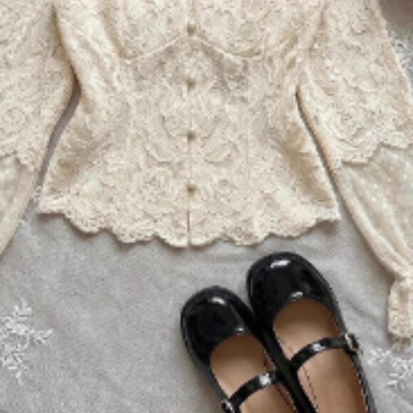 Original Apricot Elegant Lace Long Sleeve Shirt For Women - Picture 2 of 3